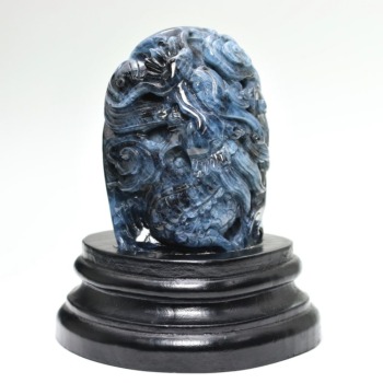 [高品質]ブラジル産ブラックアクアマリン/(辰)龍彫刻（全高約98mm ...